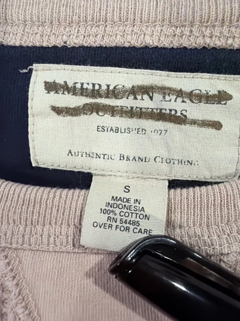 American Eagle Beige Waffle Knit Long Sleeve Shirt S 100% Cotton Made In Indones